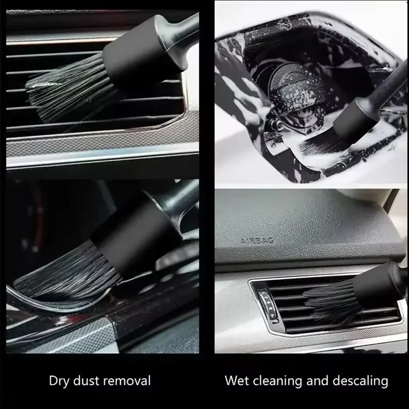 1 Set Motorcycle Tire Cleaning Brushes Practical Black Round Air Conditioner Vent Dusting Brush Auto Clean Tools Accessories thumbnail 3