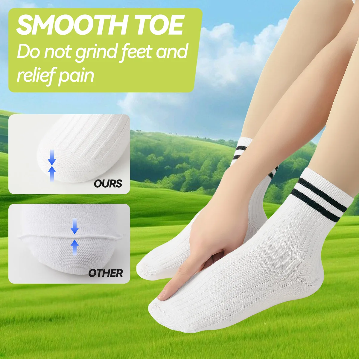 Kids Boys Girls Cotton Socks - Seamless Double Needle Ribbed 2-Stripe, Teens Students All Season School Home Sports Socks thumbnail 2