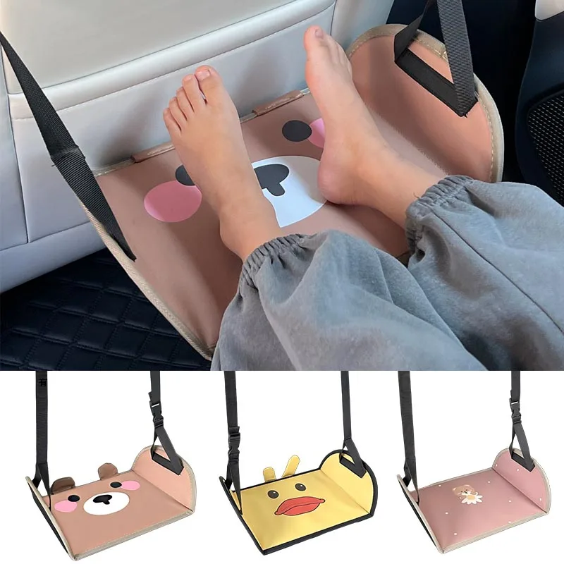 Kids Cartoon Car Seat Foot Support Universal Bear Car Travel Rest Foot Mat Portable Auto Backseat Suspension Hammock Footstool