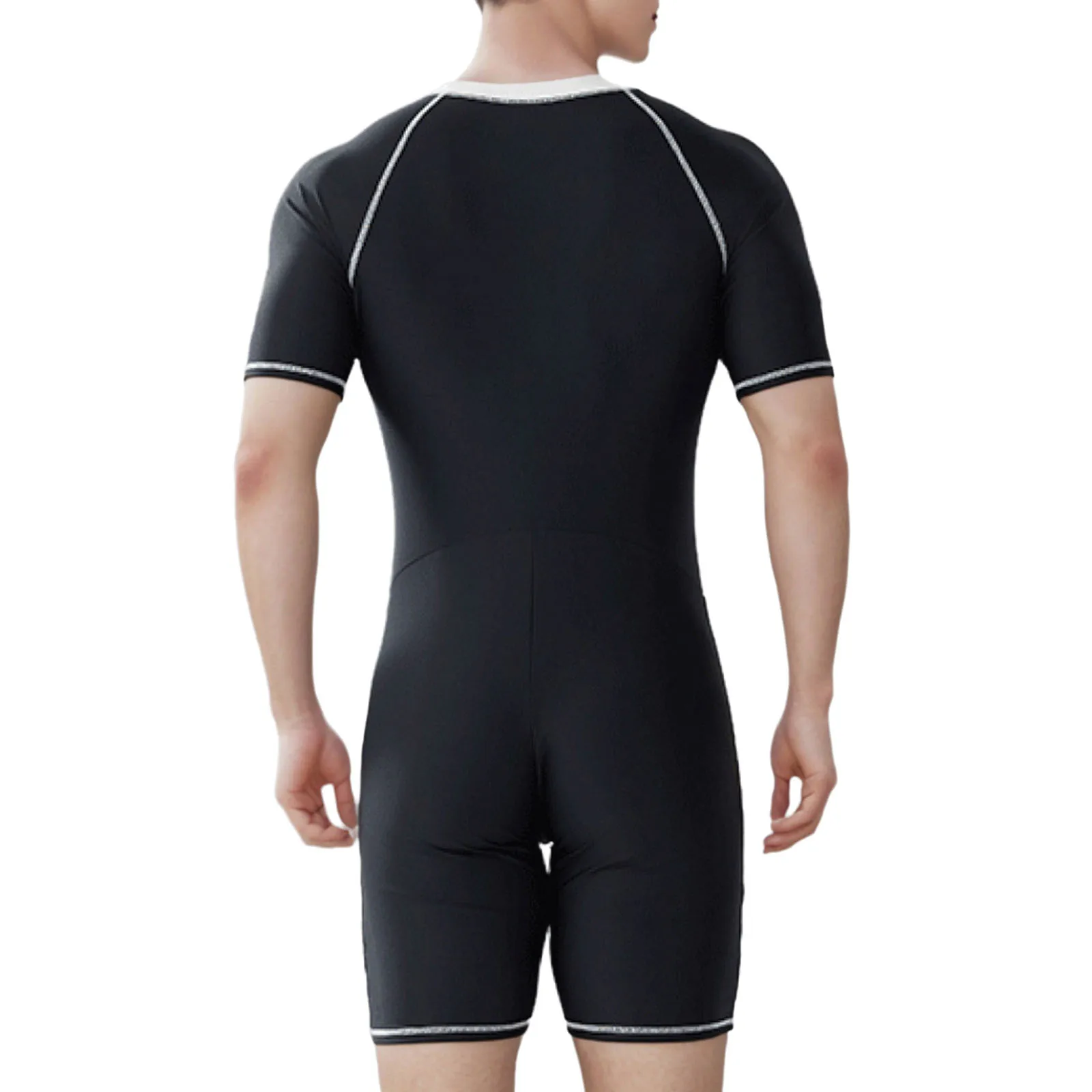 Mens Swim Leotard One-Piece Swimsuit Bathing Suit Beachwear Swimwear Short Sleeve Front Zipper Jumpsuit Beach Rash Guard Wetsuit thumbnail 5