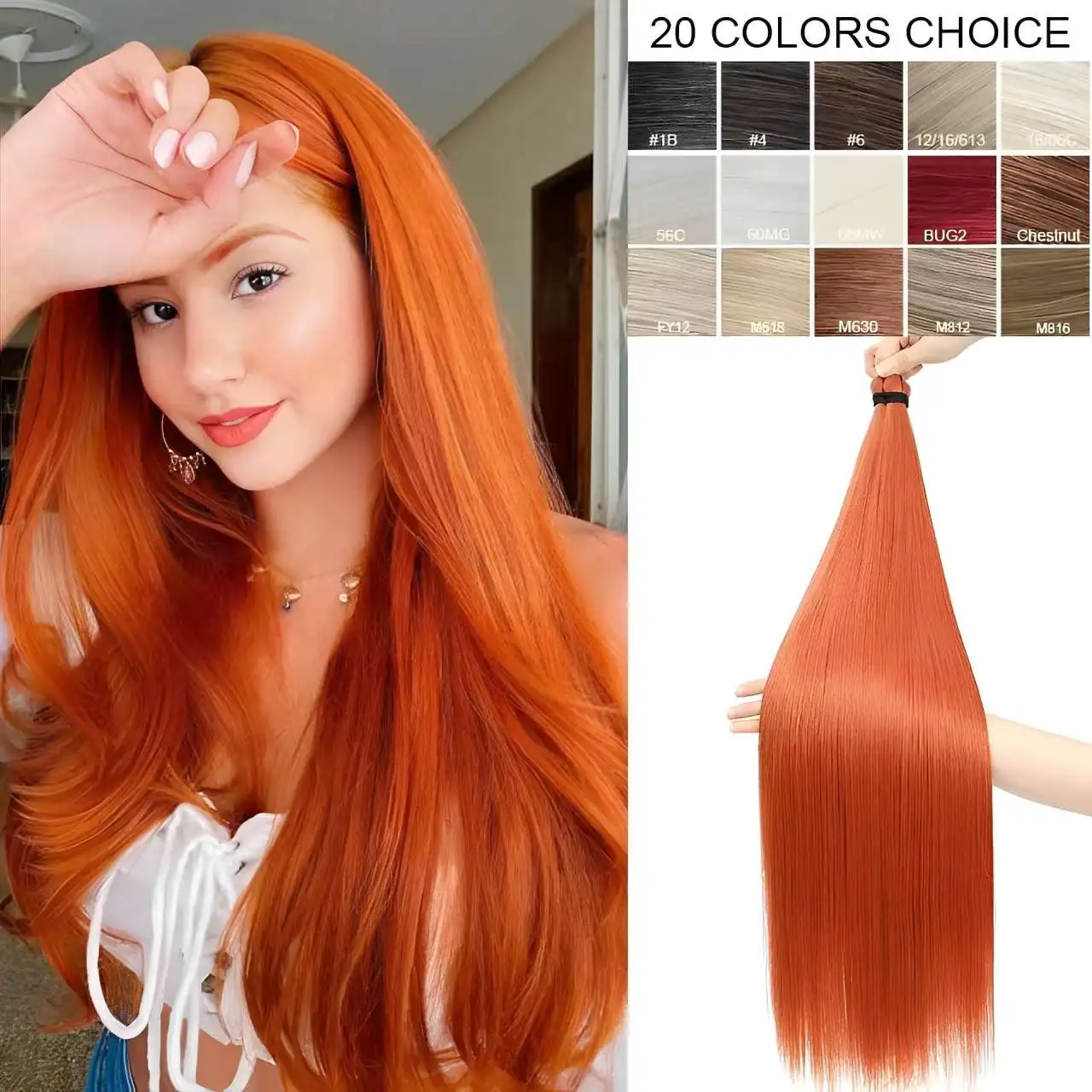 3Pcs 28Inches Straight Braids Hair Blond Pink Ombre Brown Twist Crochet 300Gram Hair Extension High Temperature Synthetic Bundle thumbnail 5
