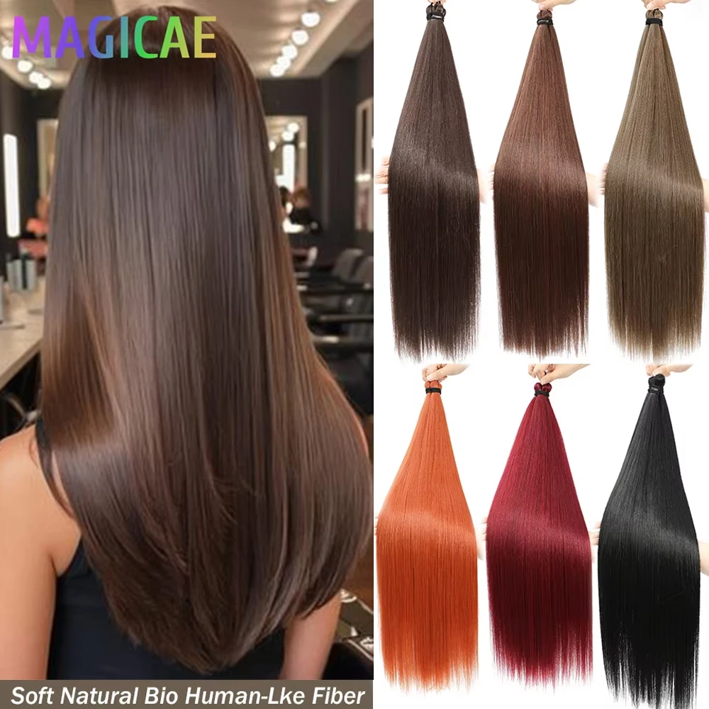 3Pcs 28Inches Straight Braids Hair Blond Pink Ombre Brown Twist Crochet 300Gram Hair Extension High Temperature Synthetic Bundle thumbnail 3