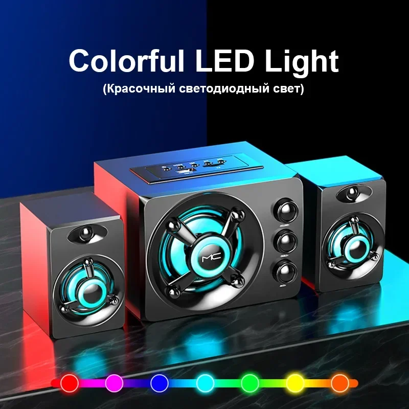 HIFI 3D Stereo Speakers Colorful LED Heavy Light AUX USB Wired Wireless Bluetooth Audio Home Theater Surround Sound Bar TV thumbnail 2