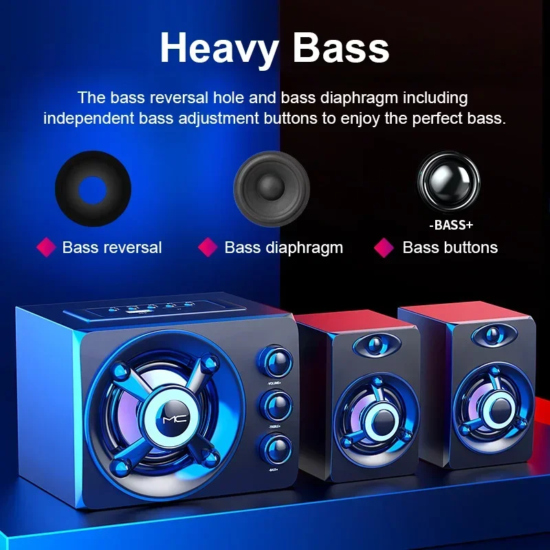 HIFI 3D Stereo Speakers Colorful LED Heavy Light AUX USB Wired Wireless Bluetooth Audio Home Theater Surround Sound Bar TV thumbnail 4