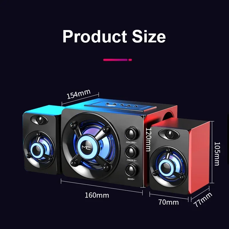 HIFI 3D Stereo Speakers Colorful LED Heavy Light AUX USB Wired Wireless Bluetooth Audio Home Theater Surround Sound Bar TV thumbnail 5