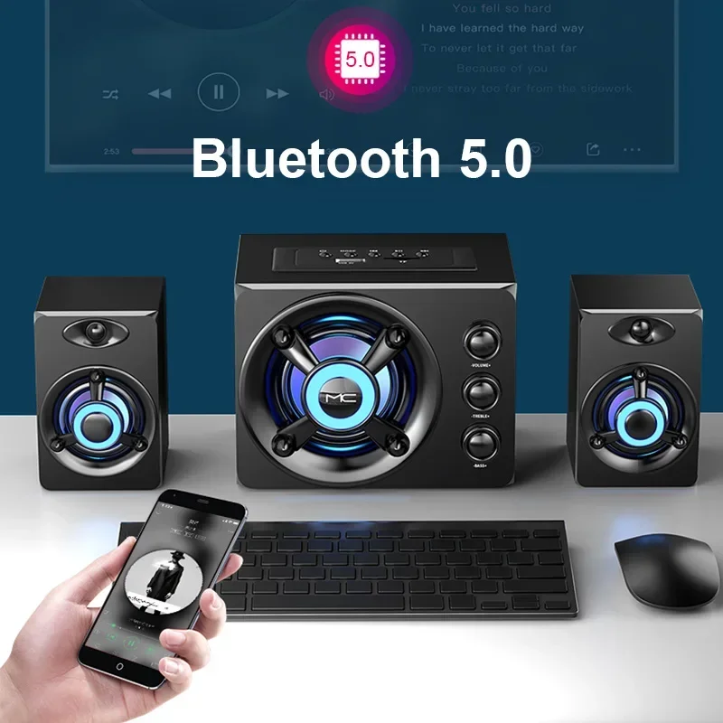 HIFI 3D Stereo Speakers Colorful LED Heavy Light AUX USB Wired Wireless Bluetooth Audio Home Theater Surround Sound Bar TV thumbnail 3