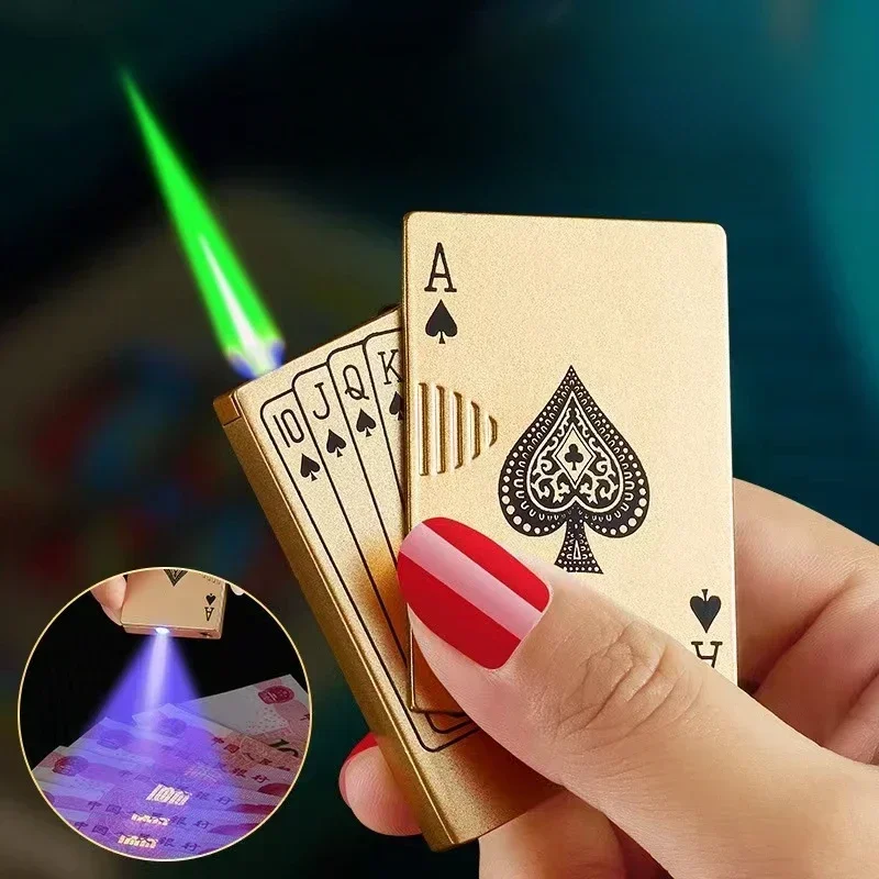 Creative Playing Cards Ace of Spades Lighter Windproof Poker Design Refillable Butane Lighter Fun Toy for Smoking Accessories thumbnail 3