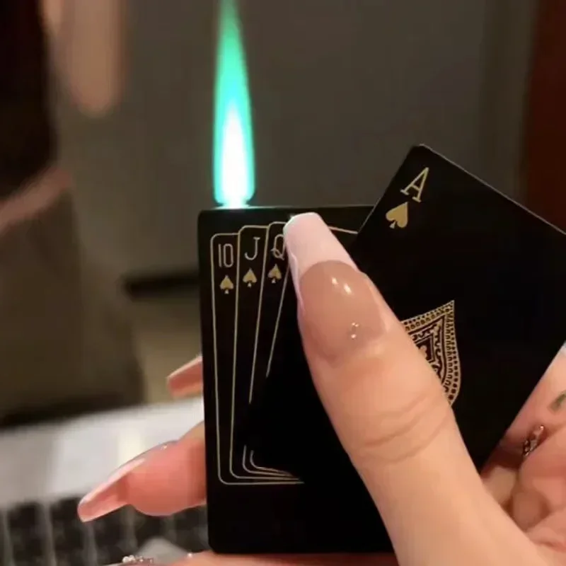 Creative Playing Cards Ace of Spades Lighter Windproof Poker Design Refillable Butane Lighter Fun Toy for Smoking Accessories thumbnail 2