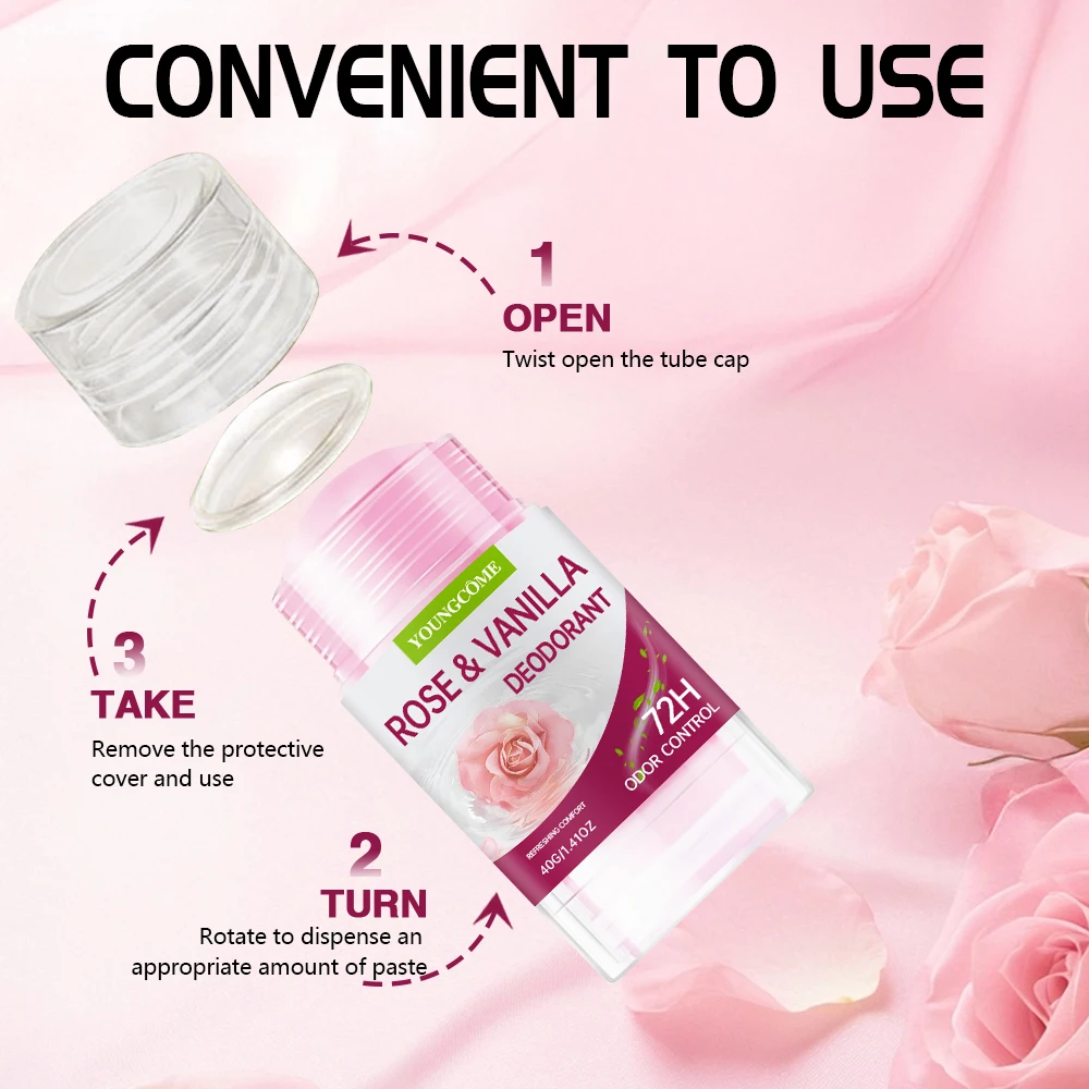 Deodorant Stick ROSE VANILLA Body Odor Remove Cream Removal Armpit Refreshing Antiperspirant Lasting Aroma Deodorant thumbnail 4