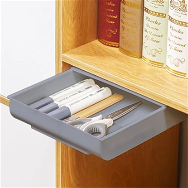 White SelfAdhesive Storage Drawer Box Makeup Pencil Tray Desk Hidden Under Desk Stand Self-adhesive Under-drawer Storage Box thumbnail 4