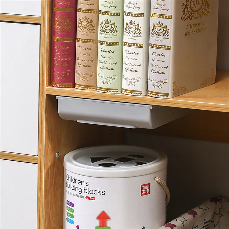 White SelfAdhesive Storage Drawer Box Makeup Pencil Tray Desk Hidden Under Desk Stand Self-adhesive Under-drawer Storage Box thumbnail 5