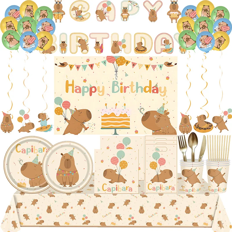 New Capybara Birthday Party Decorations Kit Child Girl Capybara Birthday Party Plate Napkin Cup Tablecloth Party Favor Surprises thumbnail 3