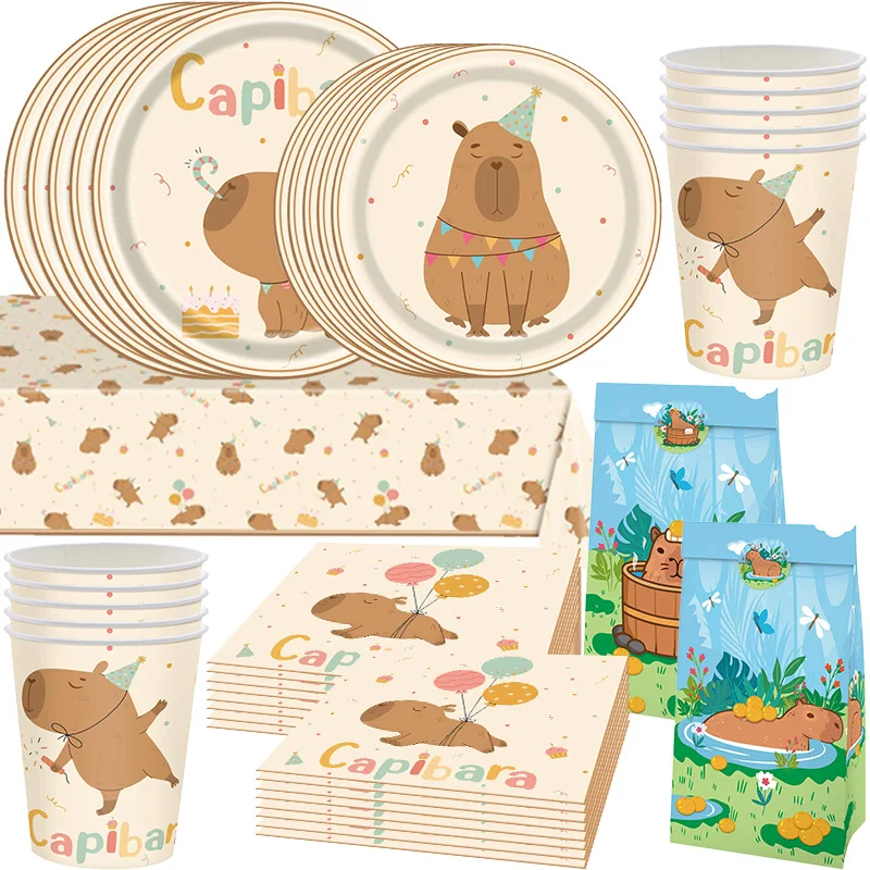 New Capybara Birthday Party Decorations Kit Child Girl Capybara Birthday Party Plate Napkin Cup Tablecloth Party Favor Surprises