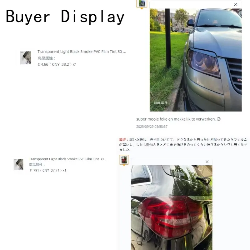 Transparent Light Black Smoke PVC Film Tint 30 X200cm Headlight Taillight Wrap Cover Film Foil Sticker Armored Film for Cars thumbnail 6