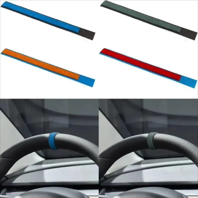 2026 New For Tesla Model Y 3 X S Steering Wheel Top Marker Center Line Red Super Suede Decoration Auto Interior Accessories thumbnail 2