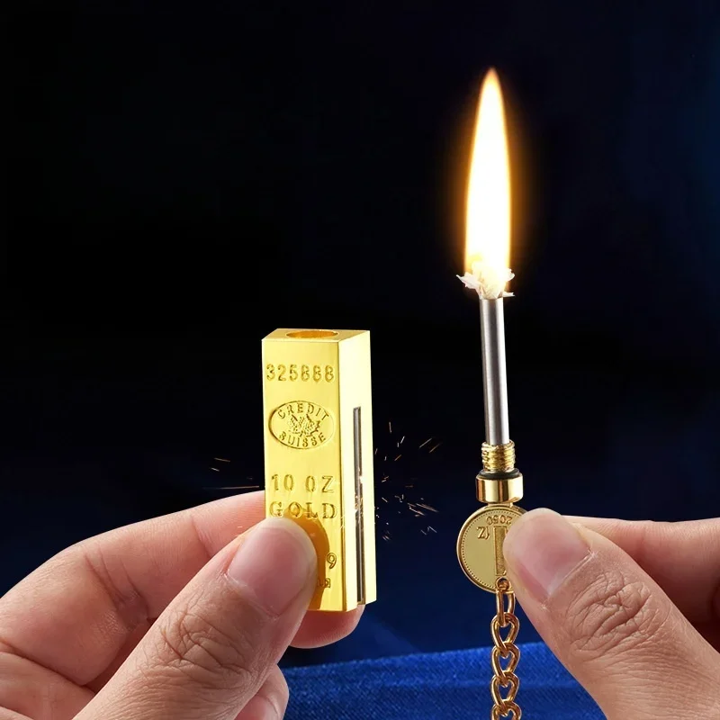 Metal Coal Oil Pendant Keychain Lighter in Gold Bar Design Open Flame Smoking Accessory for Outdoor Adventures Men Lighters thumbnail 5