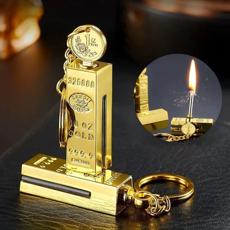 Metal Coal Oil Pendant Keychain Lighter in Gold Bar Design Open Flame Smoking Accessory for Outdoor Adventures Men Lighters thumbnail 2