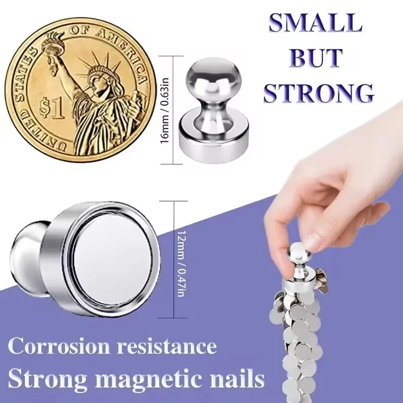 50/1Pcs Metal Strong Magnetic Pushpins Magnets Pin Whiteboard Fridge Thumbtack Power Magnet Sheets Push Pins for Office School thumbnail 2