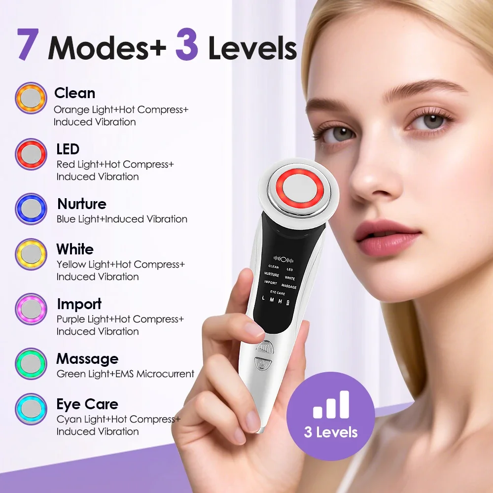 New 7in1 EMS Facial Lift Device LED Light Therapy Massager Anti Aging Wrinkle Removal Skin Rejuvenation Home Use Beauty Device