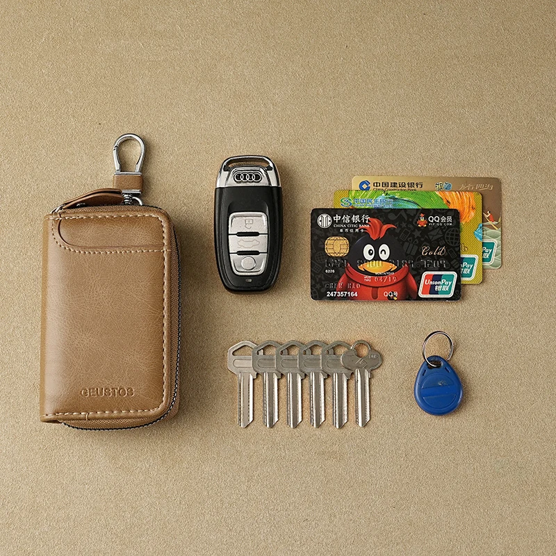 Simple Retro Key Bag, Key Holder for Men, Large Capacity, Business and Home Use, Simple Zipper Waist-Hanging Car Multi-Function Card Holder thumbnail 4