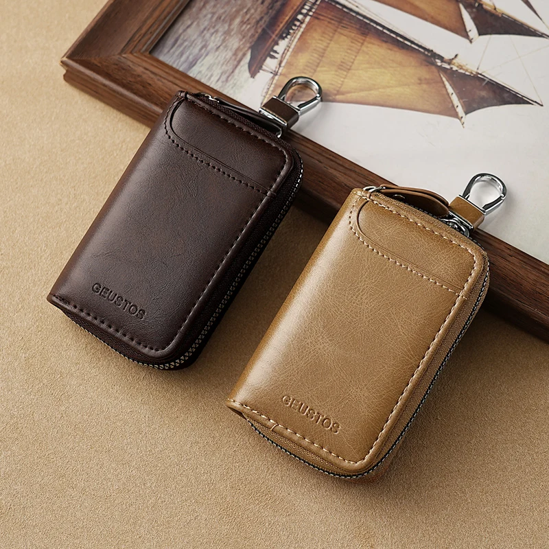 Simple Retro Key Bag, Key Holder for Men, Large Capacity, Business and Home Use, Simple Zipper Waist-Hanging Car Multi-Function Card Holder thumbnail 3