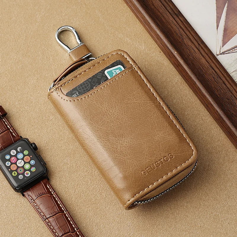 Simple Retro Key Bag, Key Holder for Men, Large Capacity, Business and Home Use, Simple Zipper Waist-Hanging Car Multi-Function Card Holder thumbnail 5