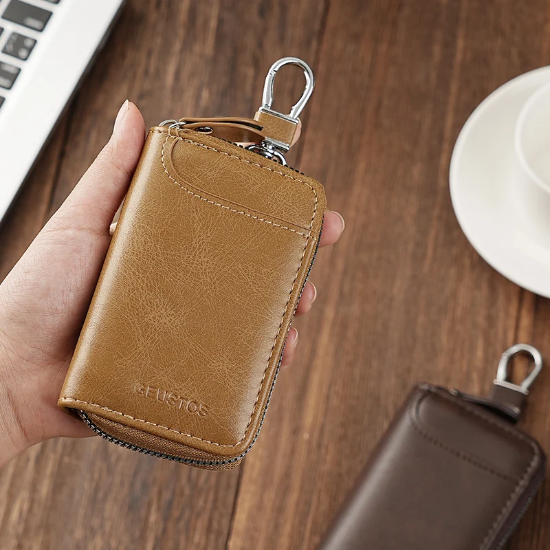 Simple Retro Key Bag, Key Holder for Men, Large Capacity, Business and Home Use, Simple Zipper Waist-Hanging Car Multi-Function Card Holder thumbnail 6