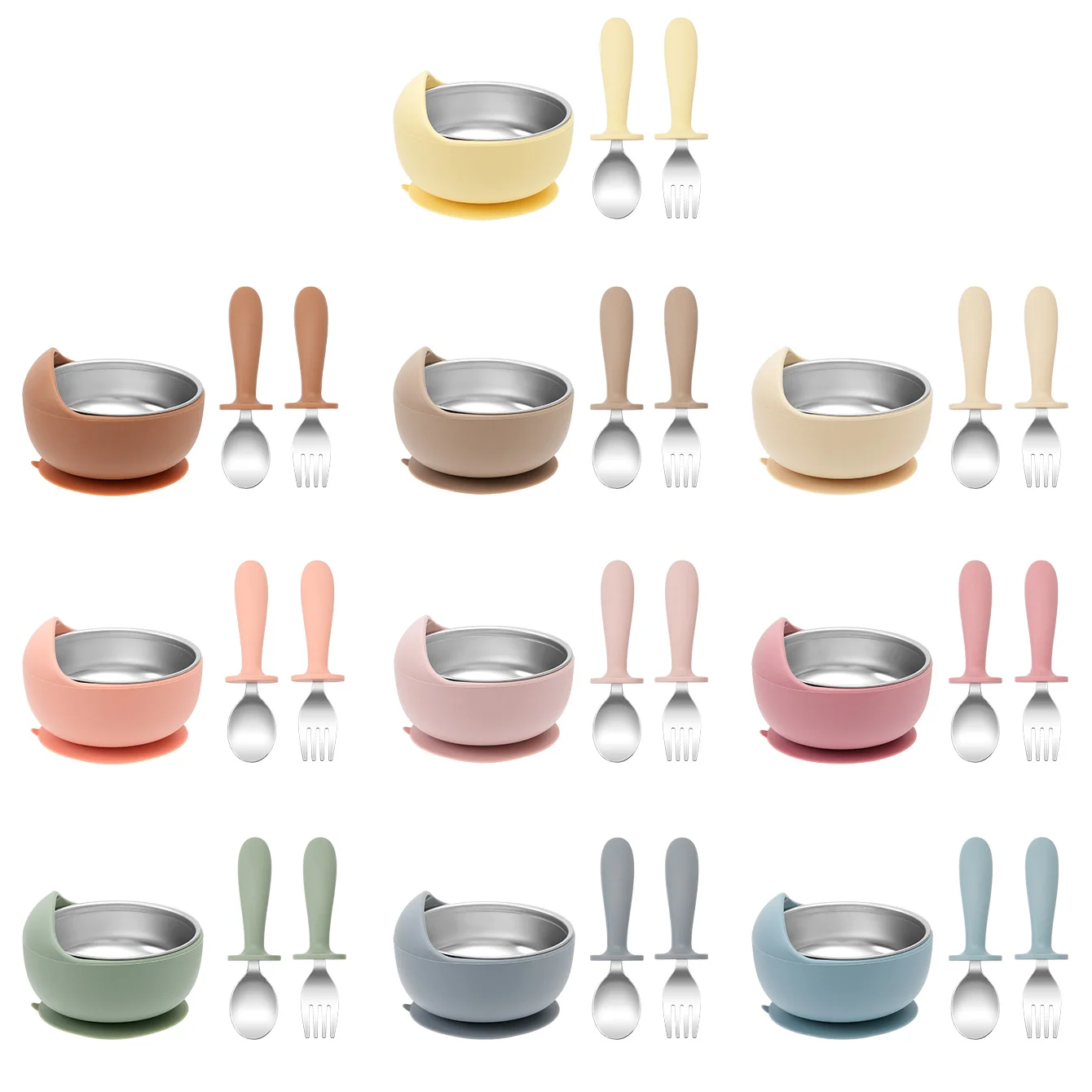 3PCS Stainless Steel Silicone Baby Feeding Set BPA Free Detachable Sucker Bowls With Fork Spoon Easy Clean Children Tableware thumbnail 6