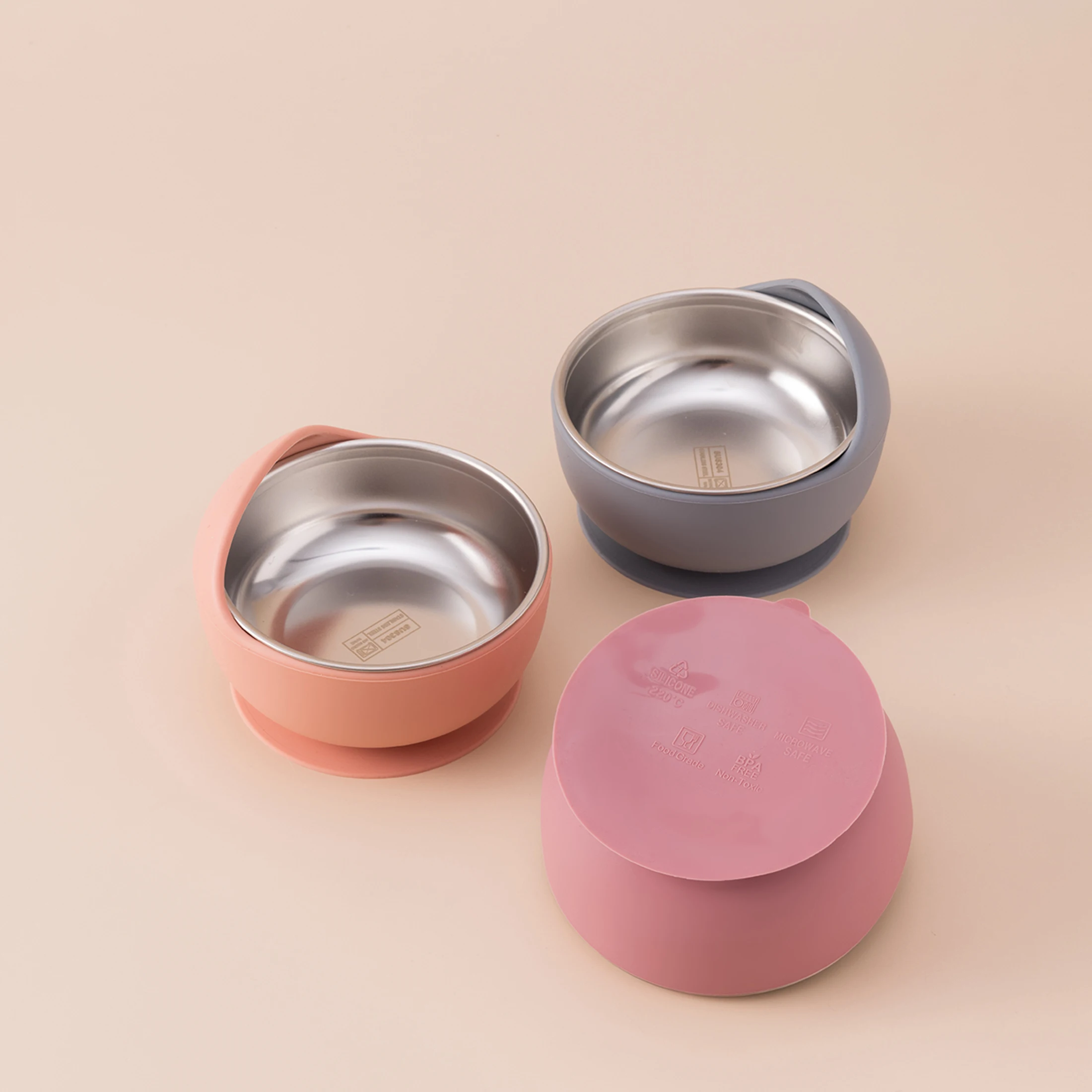 3PCS Stainless Steel Silicone Baby Feeding Set BPA Free Detachable Sucker Bowls With Fork Spoon Easy Clean Children Tableware thumbnail 3