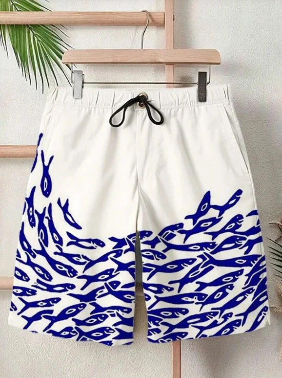 2025 Summer New 3D Japanese Wave Print Men's Street Hip-Hop Casual Shorts Men's Summer Swim Shorts Drawstring Casual Shorts thumbnail 5