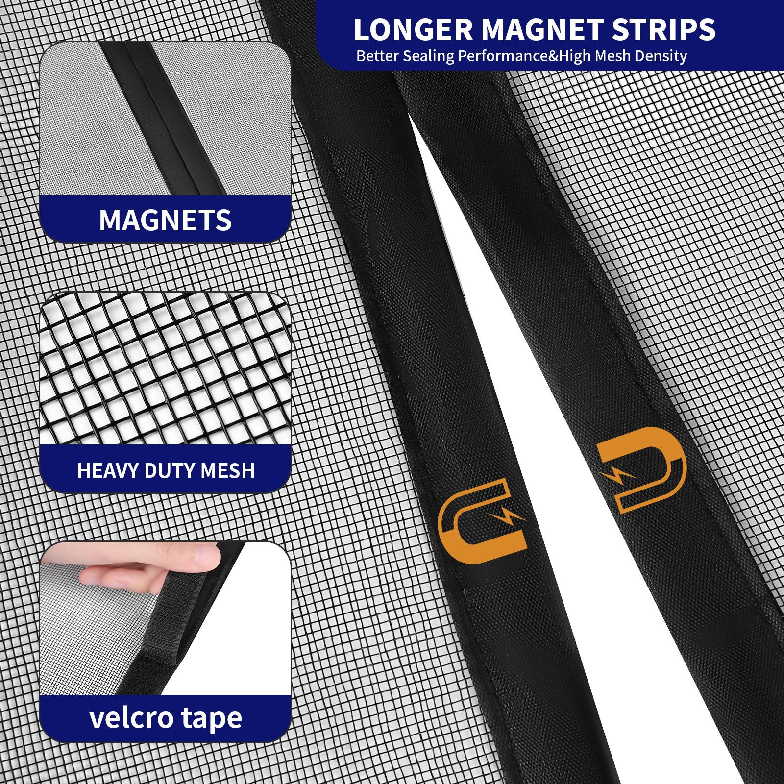 Black Fibreglass Magnetic Door Screen CustomSize Mosquito Net Curtain Fly Insect Automatic Closing Invisible Mesh For Home Decor thumbnail 3