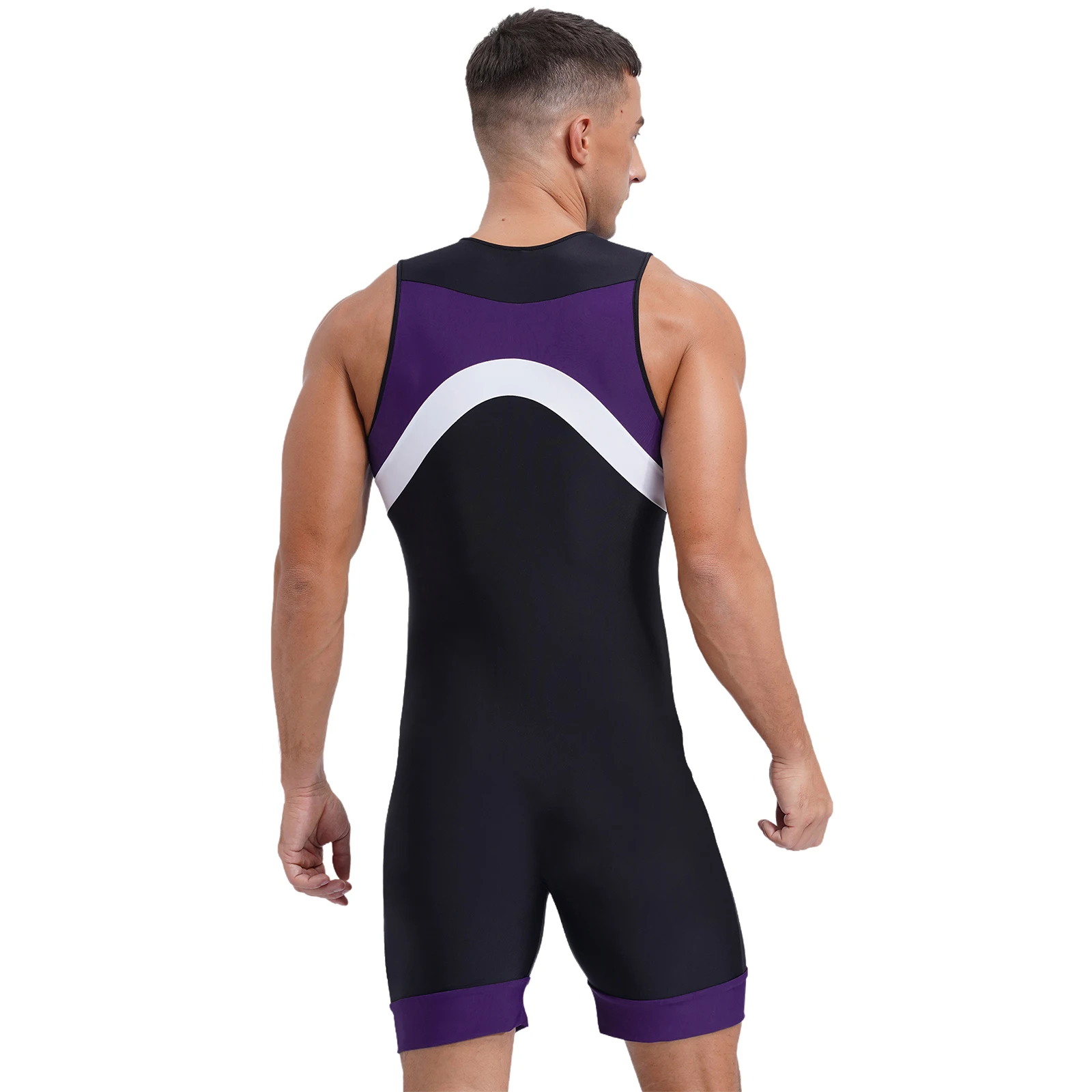 Mens Rash Guard Swimsuits Zipper Unitard Biketard Wrestling Bodysuit Swimming Surfing Athletic Jumpsuit One Piece Swimwear thumbnail 2