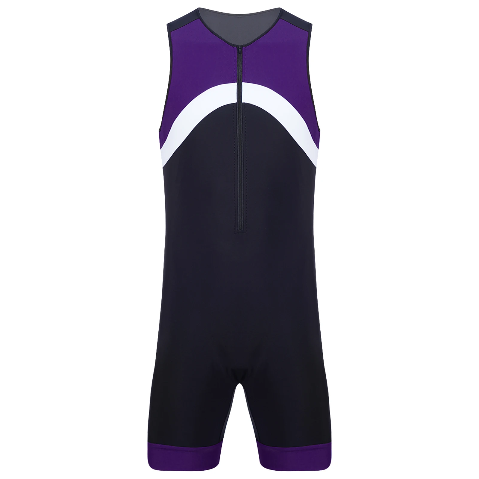 Mens Rash Guard Swimsuits Zipper Unitard Biketard Wrestling Bodysuit Swimming Surfing Athletic Jumpsuit One Piece Swimwear thumbnail 3