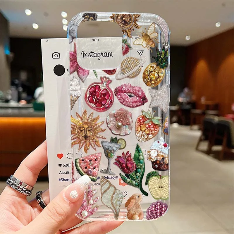 Beaded Pomegranate Sun Phone Case For iPhone 16 17 15 14 13 12 Mini 11 Pro Max 16E X XR 7 8 15 16 Plus SE2 Clear Soft TPU Cover thumbnail 5