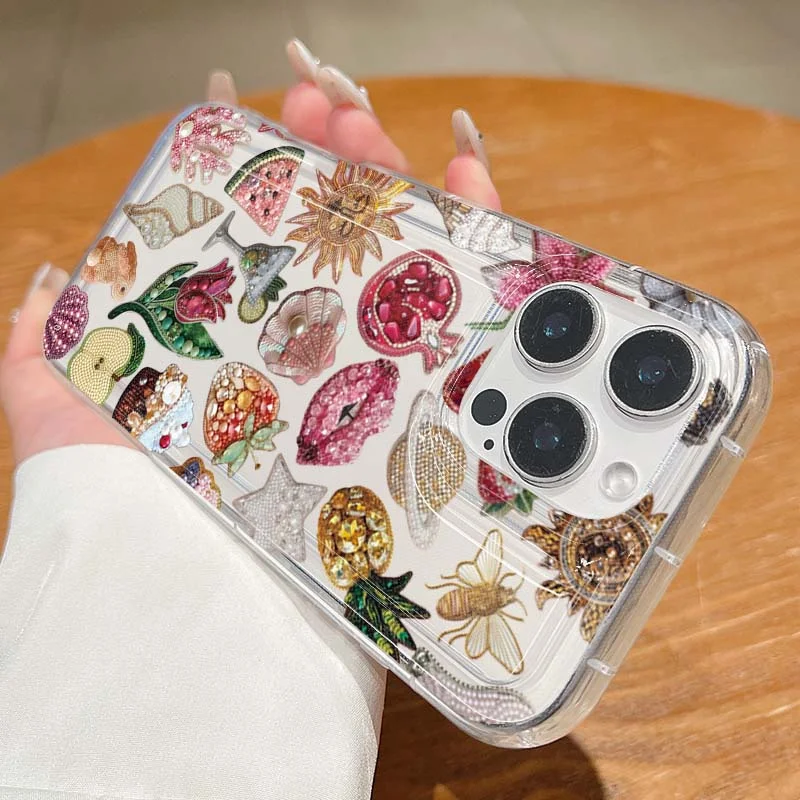 Beaded Pomegranate Sun Phone Case For iPhone 16 17 15 14 13 12 Mini 11 Pro Max 16E X XR 7 8 15 16 Plus SE2 Clear Soft TPU Cover thumbnail 4