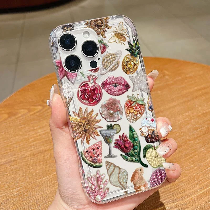 Beaded Pomegranate Sun Phone Case For iPhone 16 17 15 14 13 12 Mini 11 Pro Max 16E X XR 7 8 15 16 Plus SE2 Clear Soft TPU Cover thumbnail 3