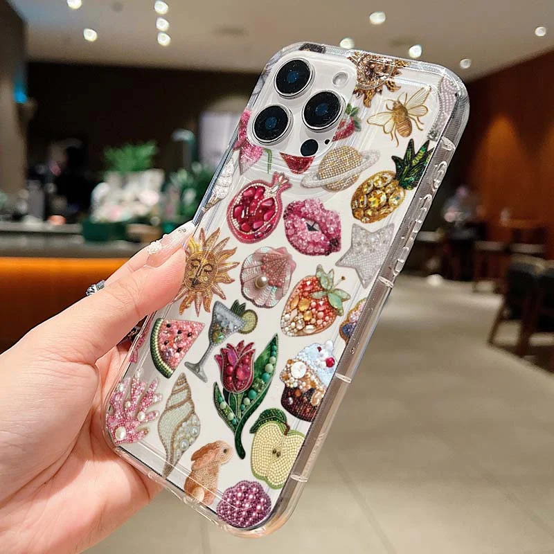 Beaded Pomegranate Sun Phone Case For iPhone 16 17 15 14 13 12 Mini 11 Pro Max 16E X XR 7 8 15 16 Plus SE2 Clear Soft TPU Cover thumbnail 6