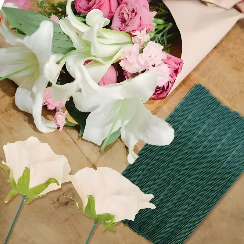 50-100Pcs Green Floral Wire Stems Flexible Iron For DIY Bouquets Flower Arrangement Crafting Supplies Wedding Party Home Decor thumbnail 4
