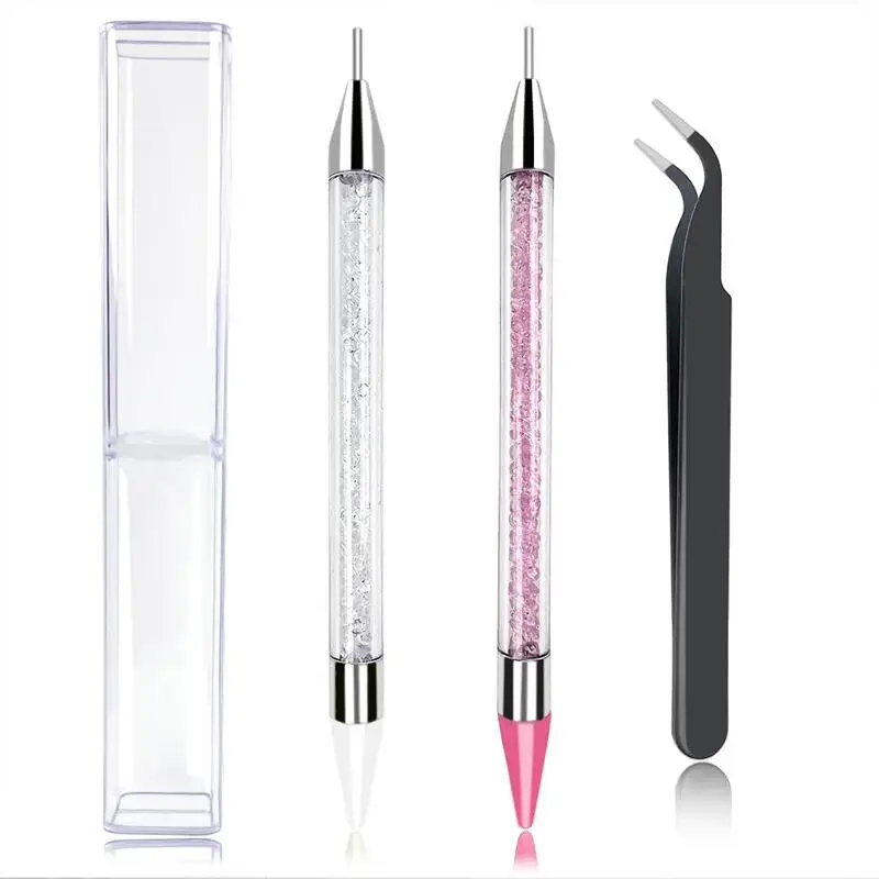 3 in 1 Nail Art Wax Pen Set:Tweezer Diamante Rhinestone Picker Crystal Embellishment Applicator Tool NAB038