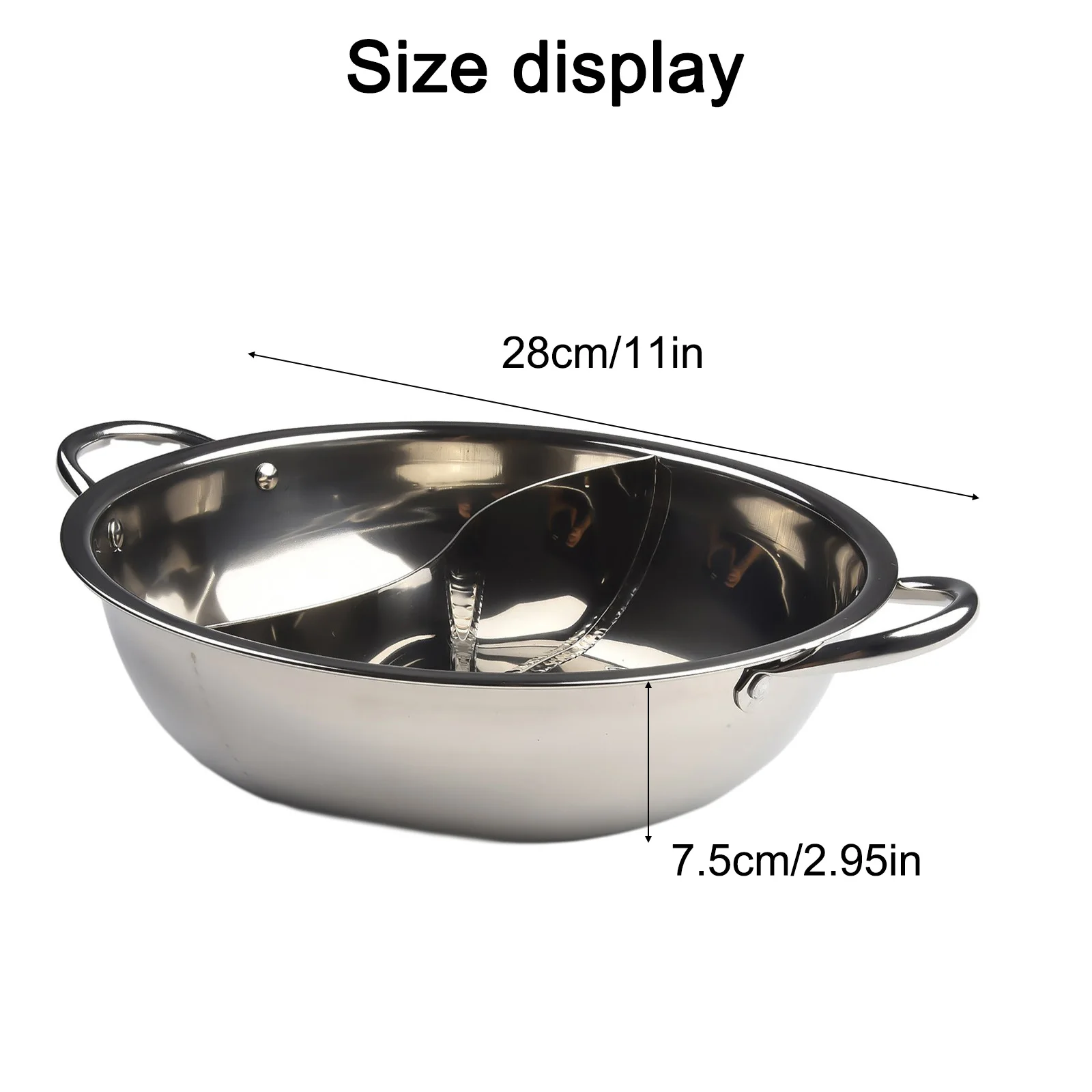 28cm Stainless Steel Twin Divided Double Pot Hotpot Cooker Gas Stove Compatible Pot Chinese Hot Pot Kitchen Soup Cooking Pot thumbnail 6