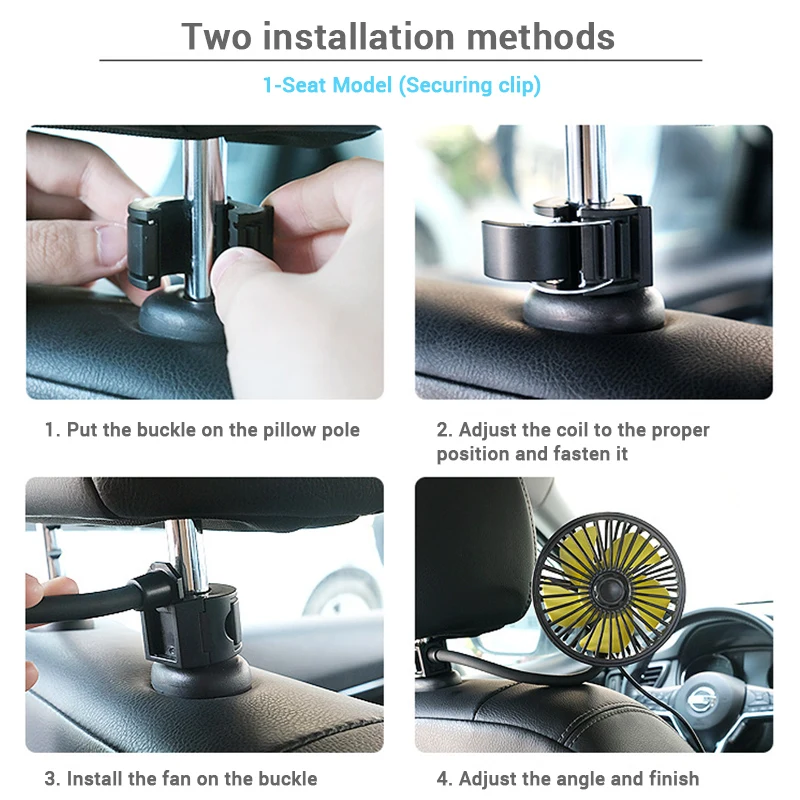 SEAMETAL Car Electric Fan Strong Wind 3-Speed Cooling Fan for Rear Seat Passenger Portable 360 Degree Rotatable Car Air Fan thumbnail 4
