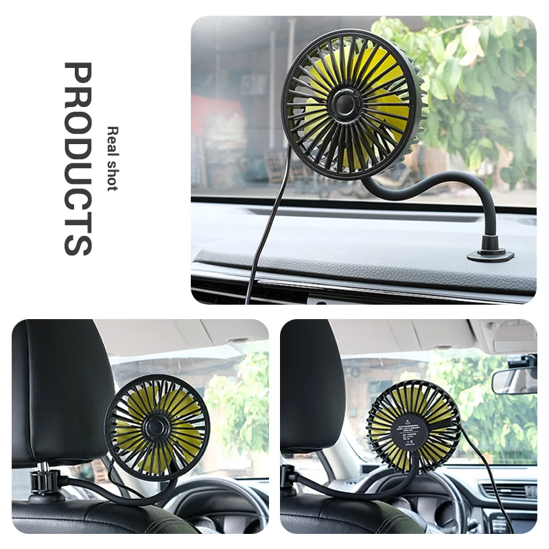 SEAMETAL Car Electric Fan Strong Wind 3-Speed Cooling Fan for Rear Seat Passenger Portable 360 Degree Rotatable Car Air Fan thumbnail 6