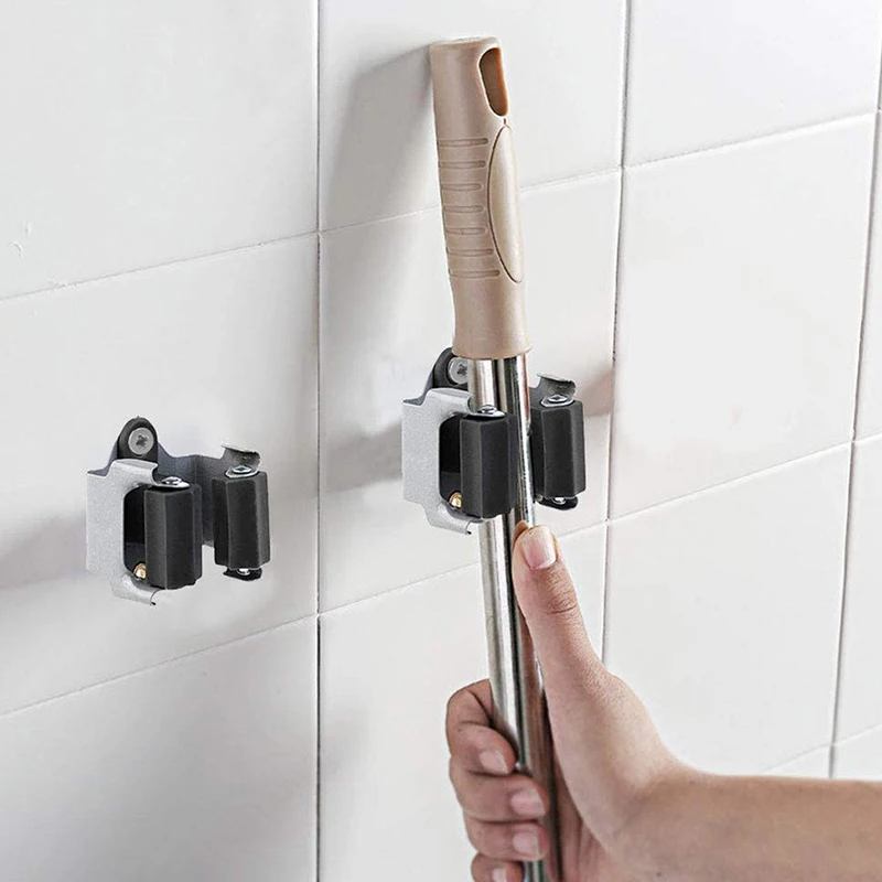 3pcs Broom Hanger Mop Holder Heavy Duty Hooks Clip Mop Clip Wall Mounted Storage Rack Organizer Without Screw Bathroom Tools thumbnail 3