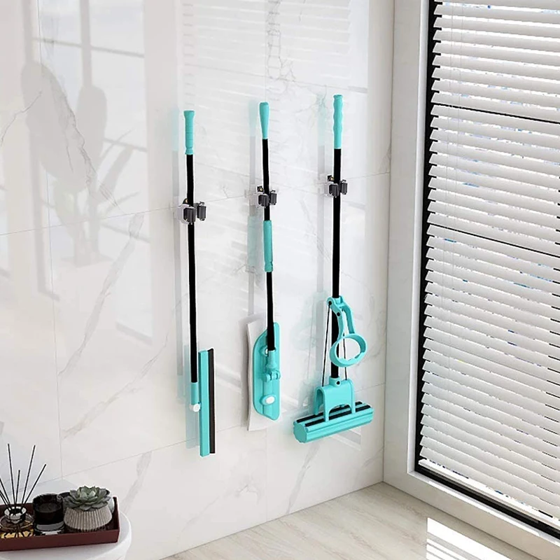 3pcs Broom Hanger Mop Holder Heavy Duty Hooks Clip Mop Clip Wall Mounted Storage Rack Organizer Without Screw Bathroom Tools thumbnail 4