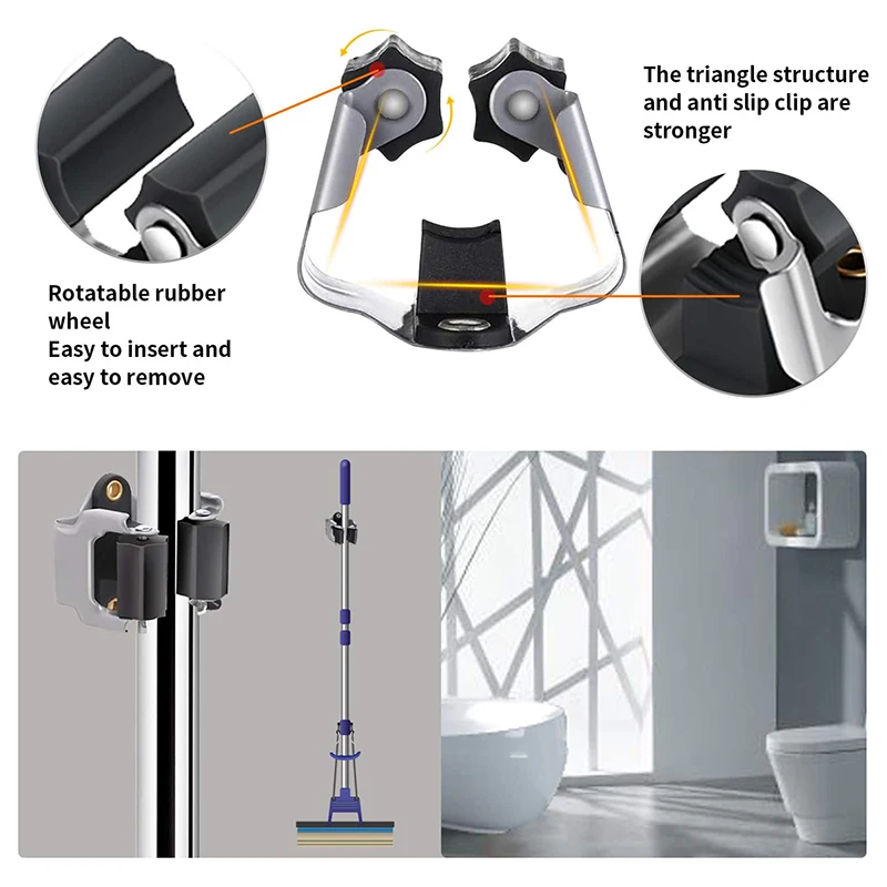 3pcs Broom Hanger Mop Holder Heavy Duty Hooks Clip Mop Clip Wall Mounted Storage Rack Organizer Without Screw Bathroom Tools thumbnail 6