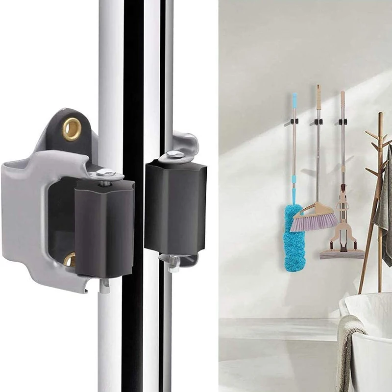 3pcs Broom Hanger Mop Holder Heavy Duty Hooks Clip Mop Clip Wall Mounted Storage Rack Organizer Without Screw Bathroom Tools thumbnail 2