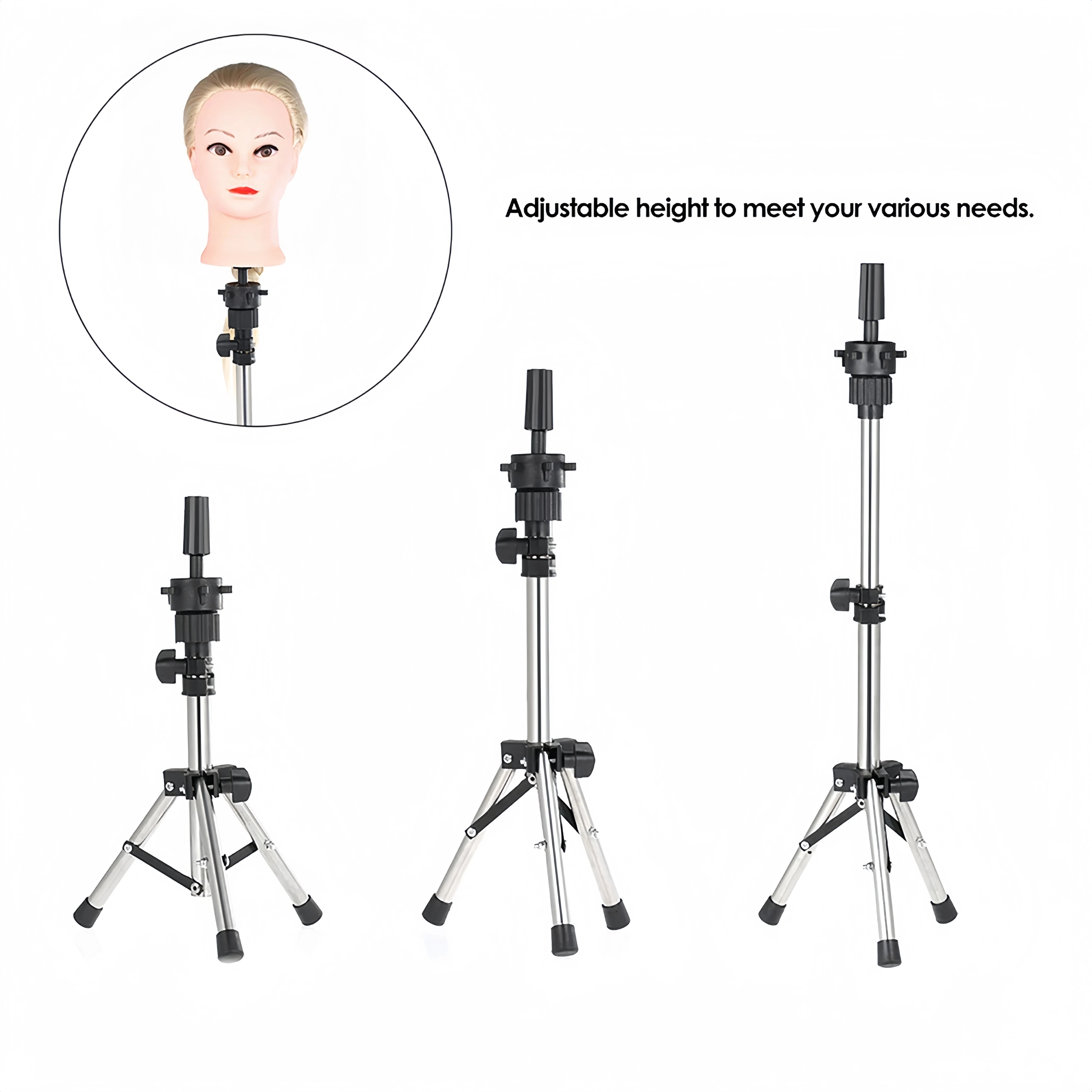 Mini Mannequin Head Stand Wig Stand Tripod Wig Head Stand Mannequin Head Adjustable thumbnail 4