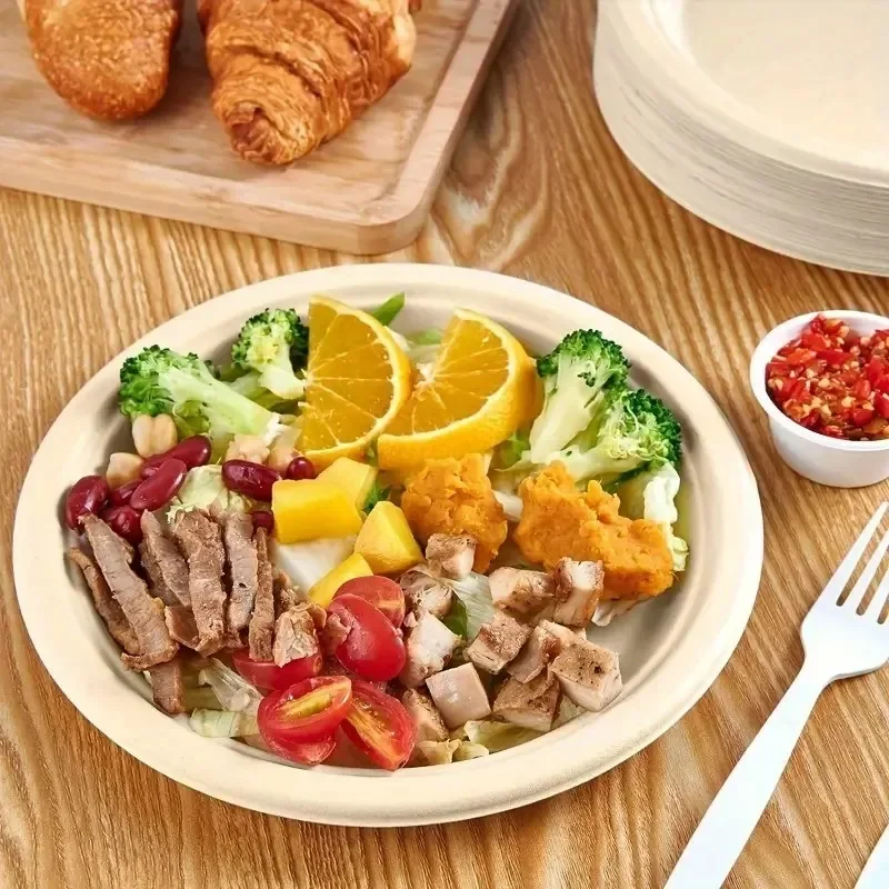 50PCS Circular Paper Plates Are Suitable for Disposable Kitchen Dishes in Restaurants Such As Barbecue Pasta Salad Desserts thumbnail 4