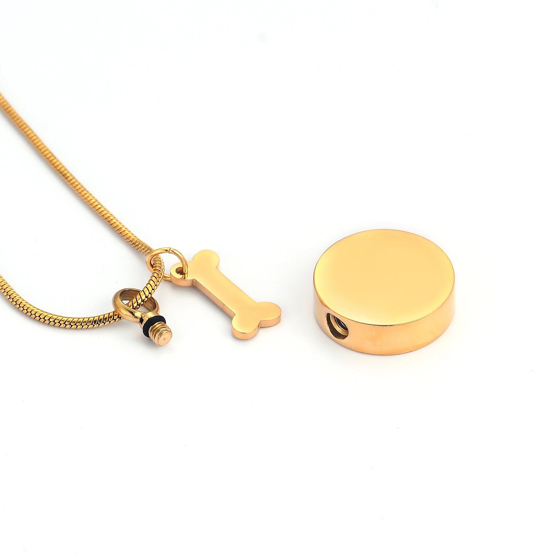 Personalized Round Paw Print Urn Necklace for Ashes Custom  Stainless Steel Cremation Jewelry with Dog Bone Memorial Pendant thumbnail 5