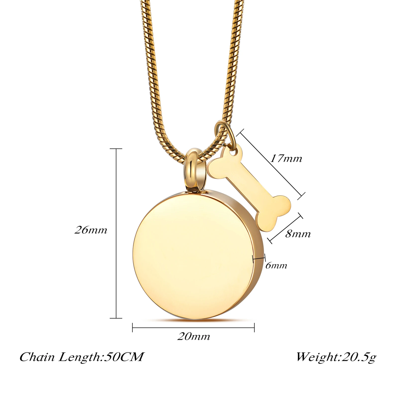 Personalized Round Paw Print Urn Necklace for Ashes Custom  Stainless Steel Cremation Jewelry with Dog Bone Memorial Pendant thumbnail 4